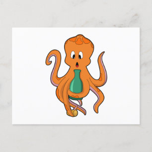 Oktopus mit Flasche.PNG Postkarte