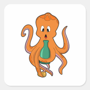 Oktopus mit Flasche.PNG Quadratischer Aufkleber