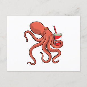 Oktopus mit Getränk Postkarte