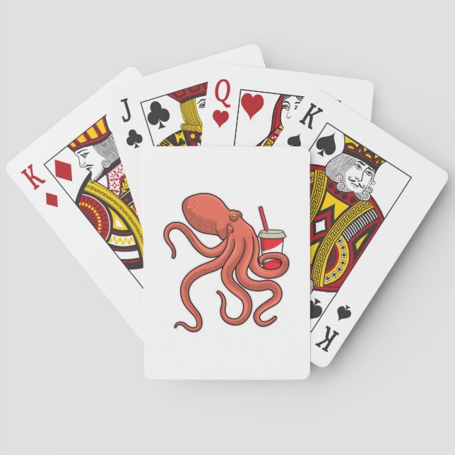 Oktopus mit Getränk Spielkarten (Rückseite)