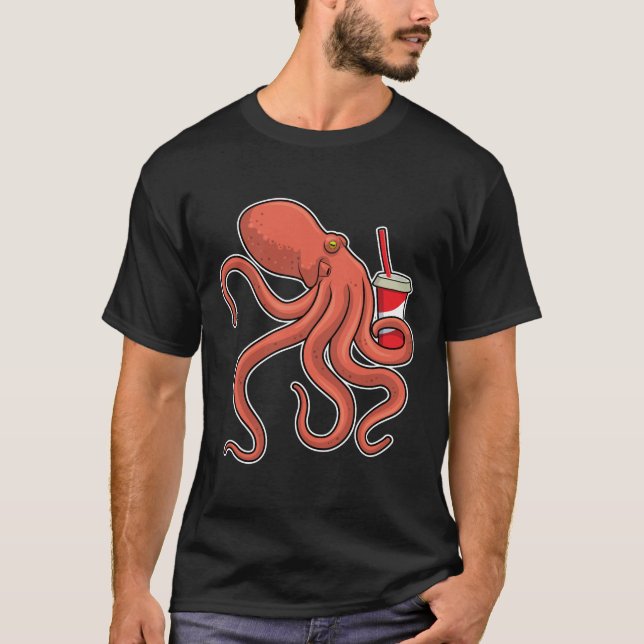 Oktopus mit Getränk T-Shirt (Vorderseite)