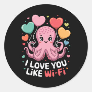 Oktopus mit Herz-Bylonen Ich Liebe Sie mögen Wi-Fi Runder Aufkleber
