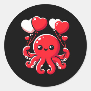 Oktopus mit Herzbylonen Adortable Valentine Da Runder Aufkleber