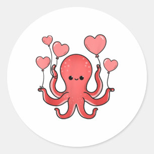 Oktopus mit Herzlöchern Valentinstag Octopus Runder Aufkleber