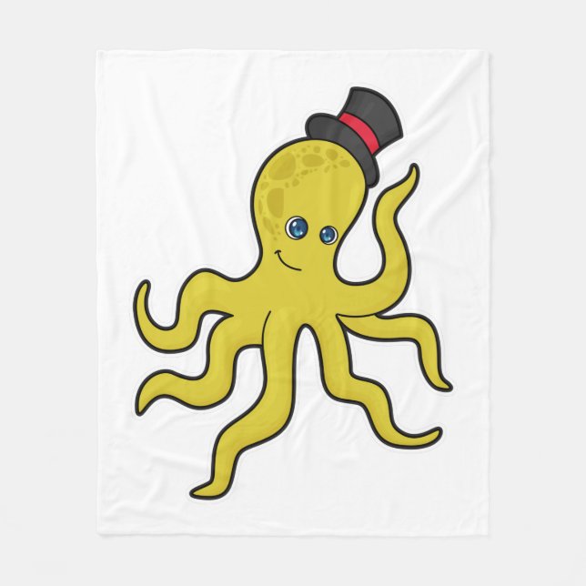 Oktopus mit Hut Fleecedecke (Vorderseite)