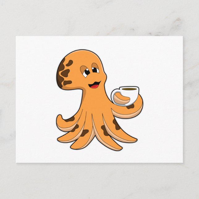 Oktopus mit Kaffee-Cup Postkarte (Vorderseite)