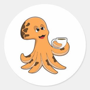 Oktopus mit Kaffee-Cup Runder Aufkleber