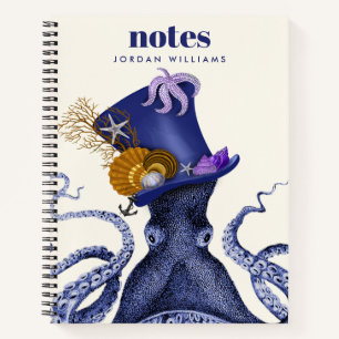 Oktopus mit Nautikhut Notizbuch