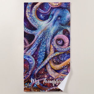 Oktopus mit Personalisiertem Namen Wasserleben Strandtuch