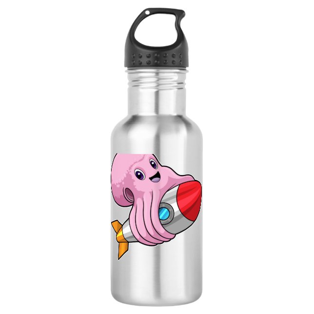 Oktopus mit Rakete Edelstahlflasche (Vorderseite)