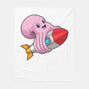 Oktopus mit Rakete Fleecedecke