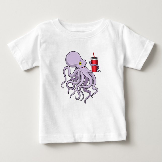 Oktopus mit trinkender Tasse Baby T-shirt (Vorderseite)