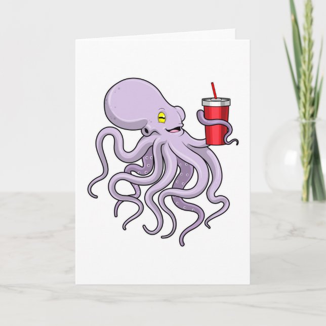 Oktopus mit trinkender Tasse Karte (Vorderseite)