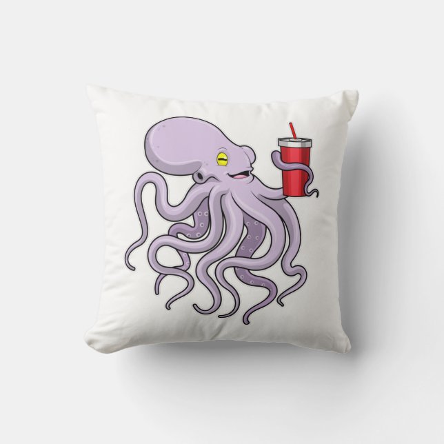 Oktopus mit trinkender Tasse Kissen (Vorderseite)