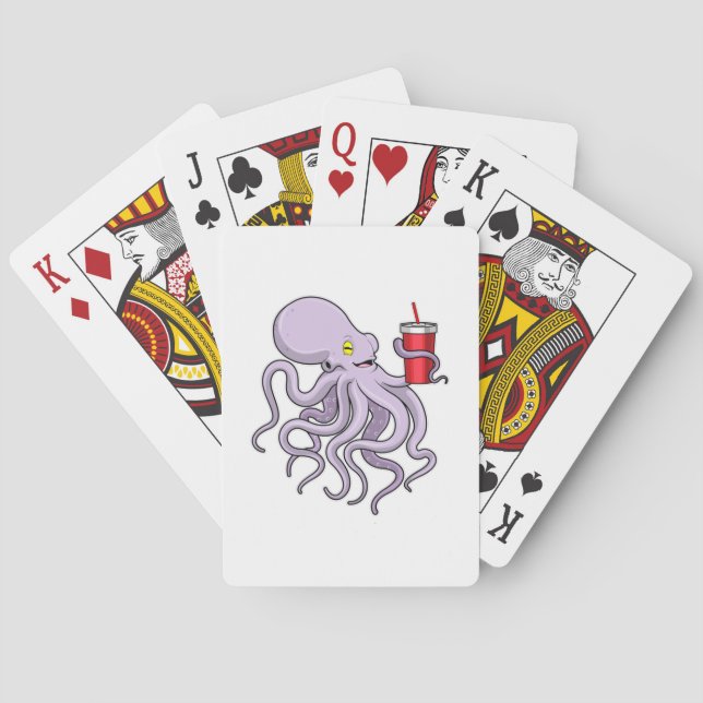 Oktopus mit trinkender Tasse Spielkarten (Rückseite)