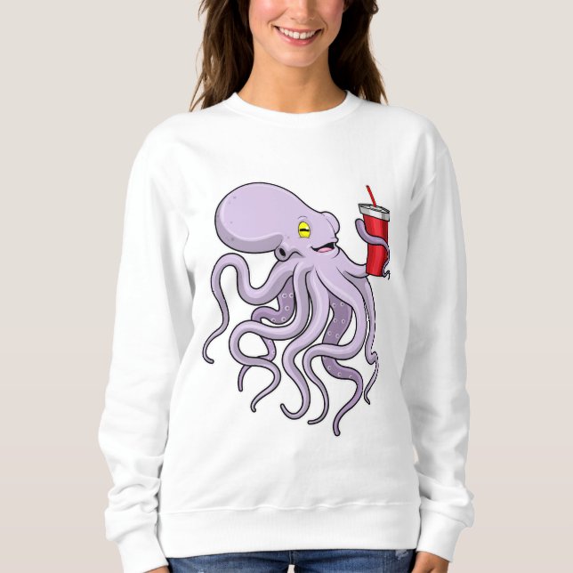 Oktopus mit trinkender Tasse Sweatshirt (Vorderseite)