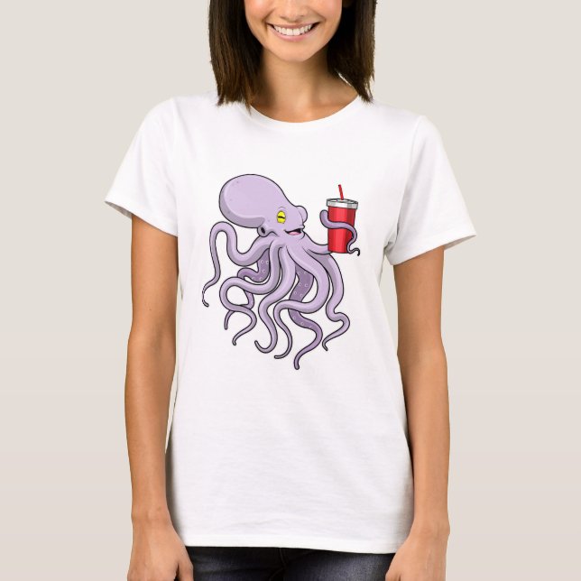 Oktopus mit trinkender Tasse T-Shirt (Vorderseite)