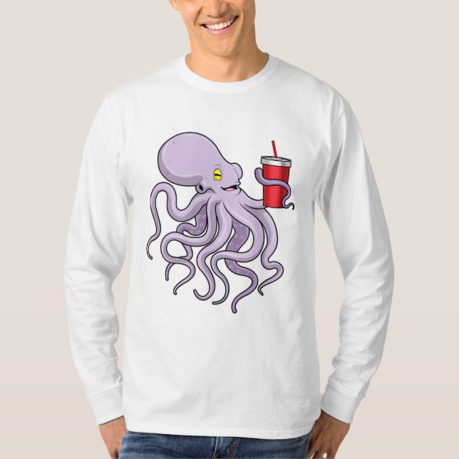 Oktopus mit trinkender Tasse T-Shirt (Vorderseite)