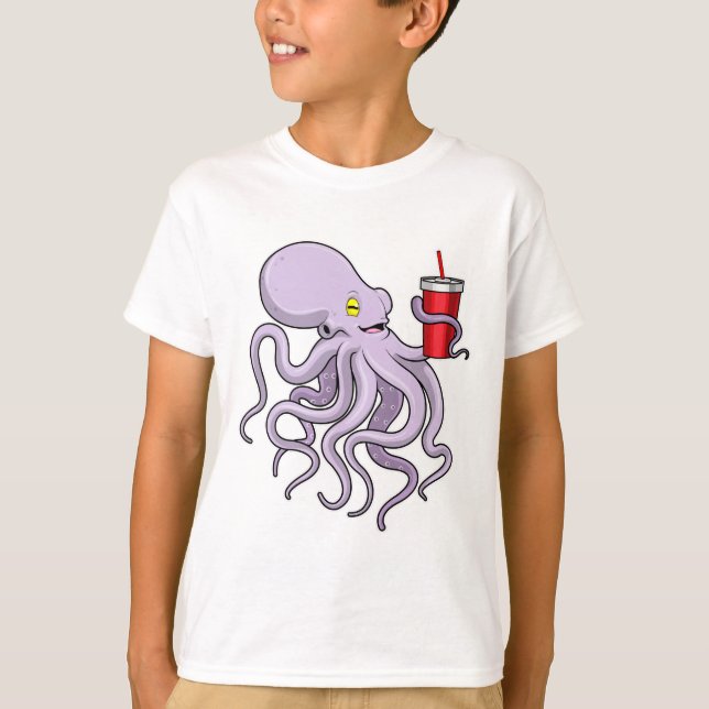 Oktopus mit trinkender Tasse T-Shirt (Vorderseite)