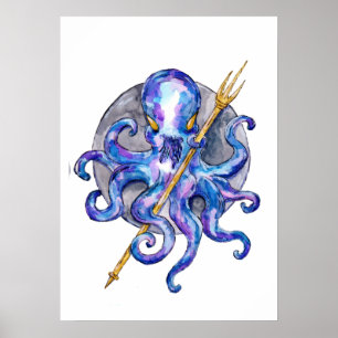 Oktopus mit Wasserfarbe Poster