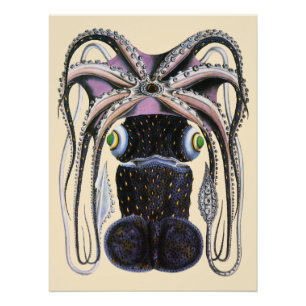 Oktopus oder Riesenkalent, Vintage Meeresleben Tie Poster