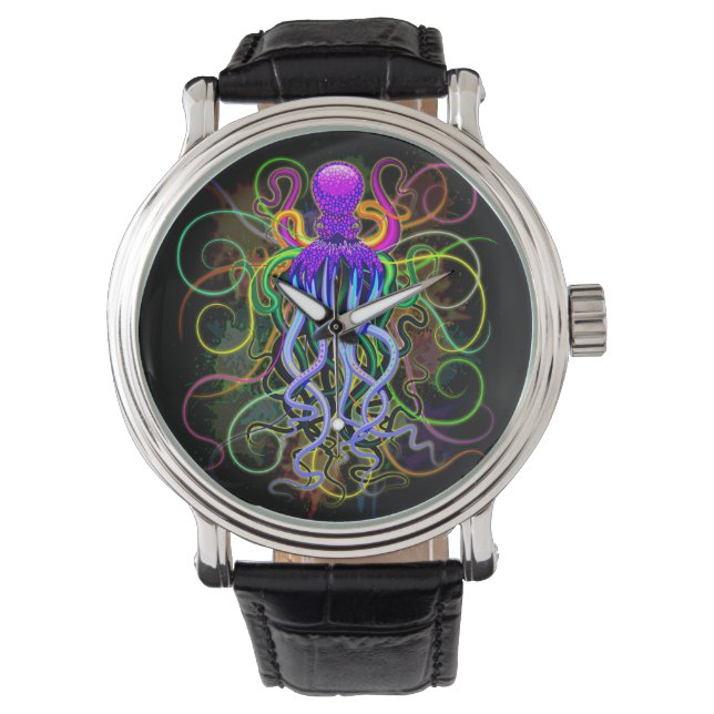 Oktopus Psychedelische Lumineszenz Armbanduhr (Vorderseite)