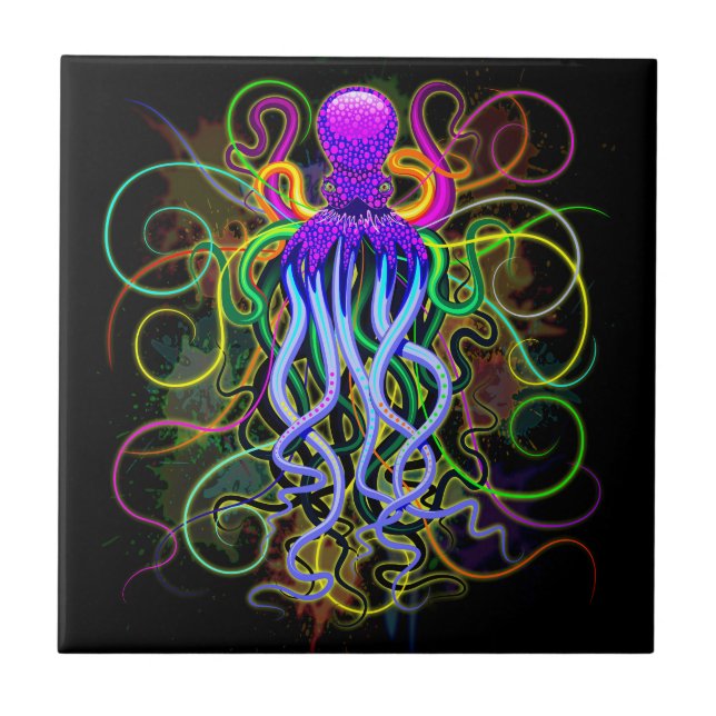Oktopus Psychedelische Lumineszenz Fliese (Vorderseite)