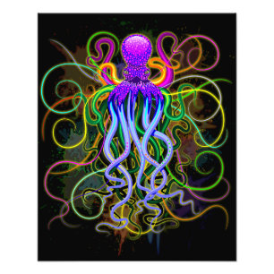 Oktopus Psychedelische Lumineszenz Fotodruck