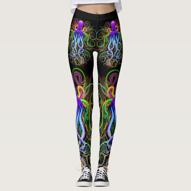 Oktopus Psychedelische Lumineszenz Leggings (Vorderseite)
