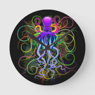 Oktopus Psychedelische Lumineszenz Runde Wanduhr