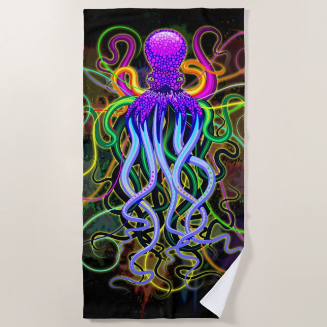 Oktopus Psychedelische Lumineszenz Strandtuch (Vorderseite)