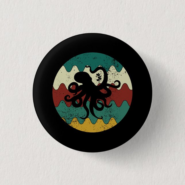 Oktopus Retro Button (Vorderseite)
