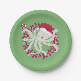 Oktopus santa-Kranz-Wüstenpoinsettie Pappteller