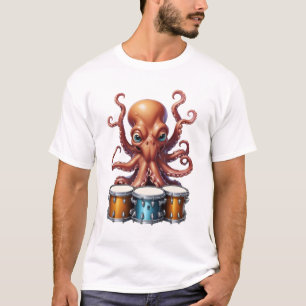 Oktopus spielt Schlagzeug im Shirt