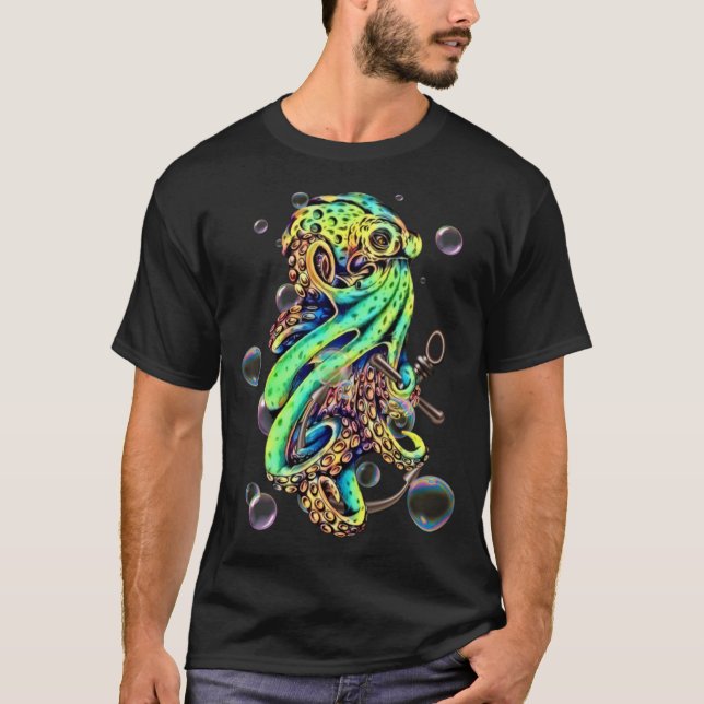 Oktopus und Anchor Bläschen bunten Tentakeln T-Shirt (Vorderseite)