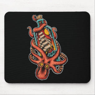 Oktopus und Clipper in Flasche, alte Schule Sai Mousepad