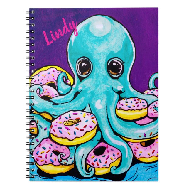 Oktopus und Donuts Spiral Foto Notebook Notizblock (Vorderseite)