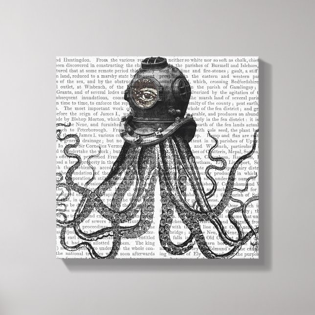 Oktopus und Tauchhelm Leinwanddruck (Vorderseite)