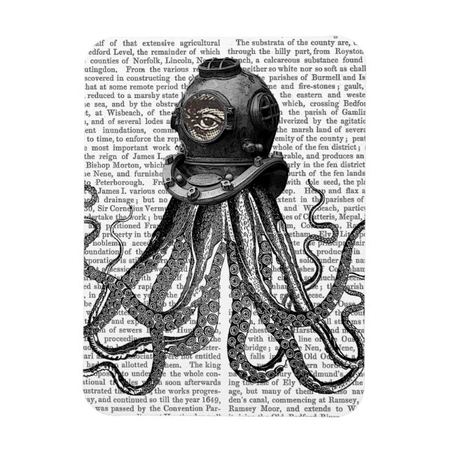 Oktopus und Tauchhelm Magnet (Vertikal)