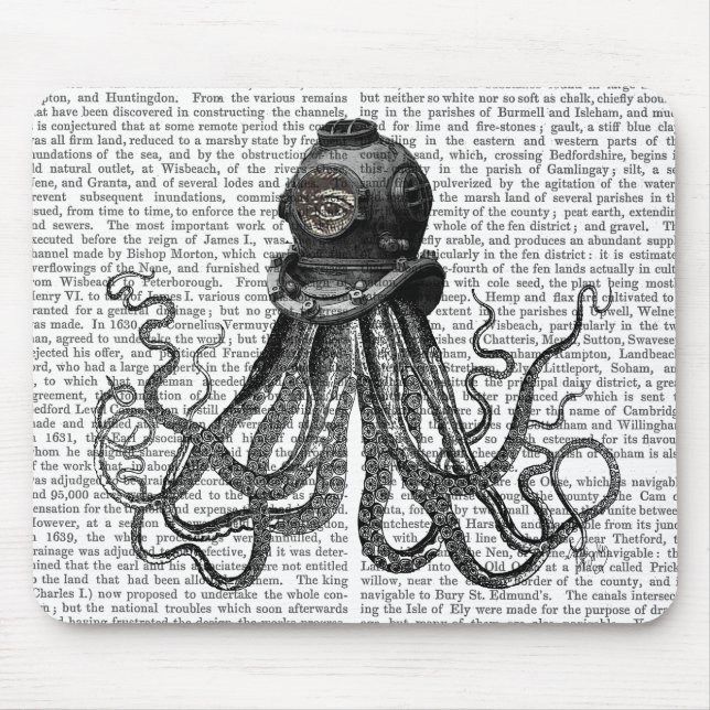 Oktopus und Tauchhelm Mousepad (Vorne)