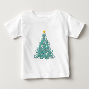 Oktopus-Weihnachtsbaum-Santa-Hut-Weihnachtsbeleuch Baby T-shirt