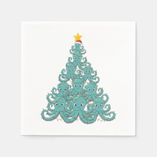 Oktopus-Weihnachtsbaum-Santa-Hut-Weihnachtsbeleuch Serviette (Vorderseite)