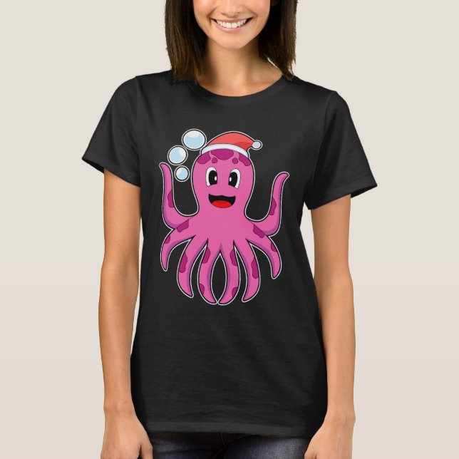 Oktopus Weihnachtshut T-Shirt (Vorderseite)