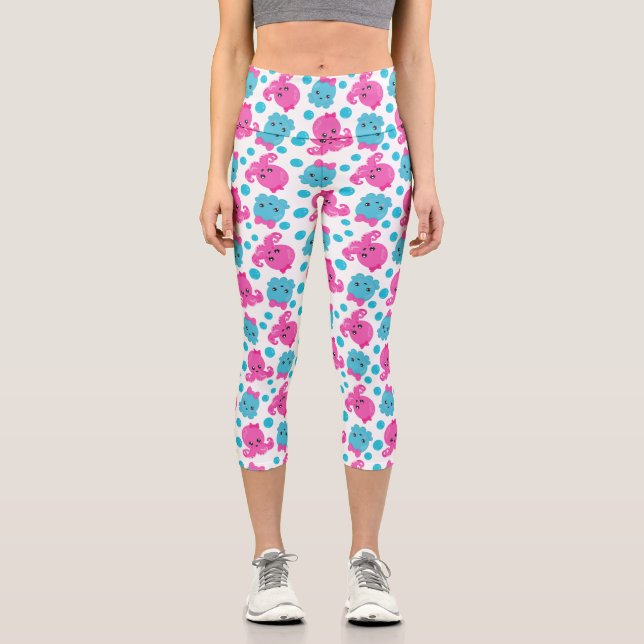 Oktopusmuster, Niedlicher Oktopus, Meerestiere Capri Leggings (Vorderseite)