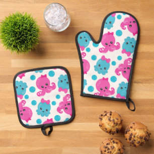 Oktopusmuster, Niedlicher Oktopus, Meerestiere Ofenhandschuh & Topflappen-Set