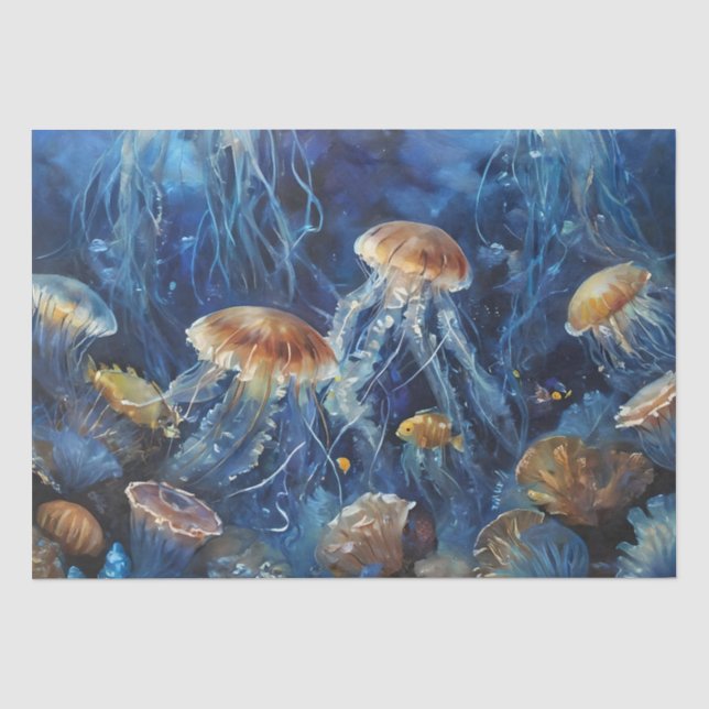 Öl Art Jellyfish Decoupage Seidenpapier (Vorderseite)