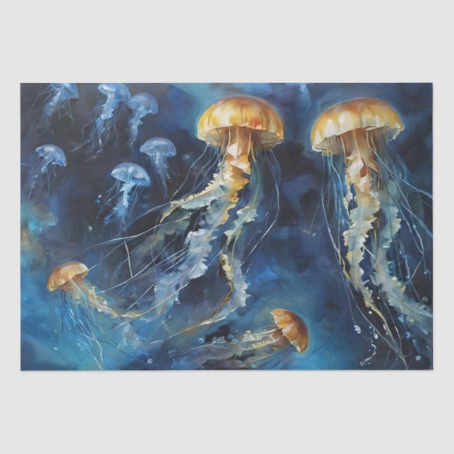 Öl Art Jellyfish Decoupage Seidenpapier (Vorderseite)