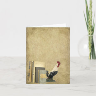Ol' Books -n- Rooster- Prim Little Note Card Karte