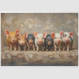 Öl gestrichen 7 Schweine beste Freunde Decoupage Seidenpapier