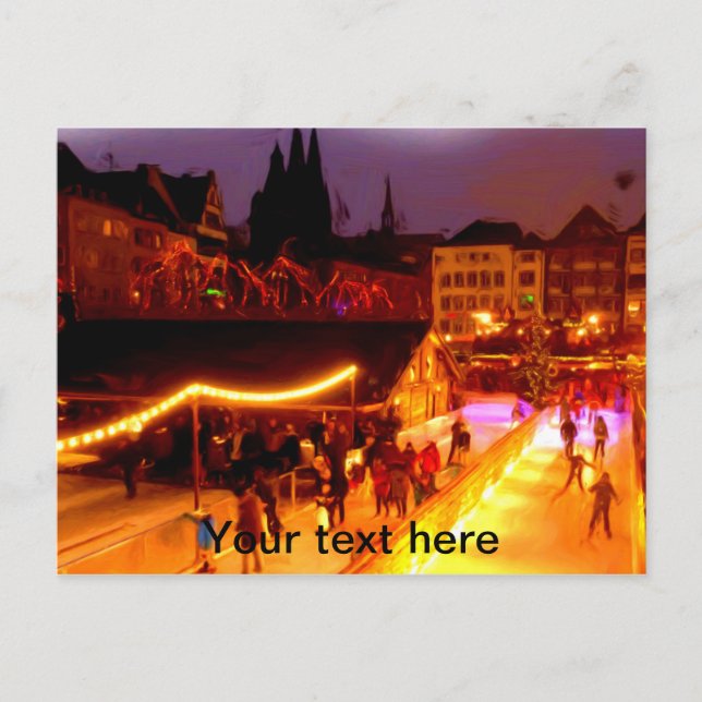 Öl - Ice Skaten auf dem Kölner Weihnachtsmarkt Postkarte (Vorderseite)
